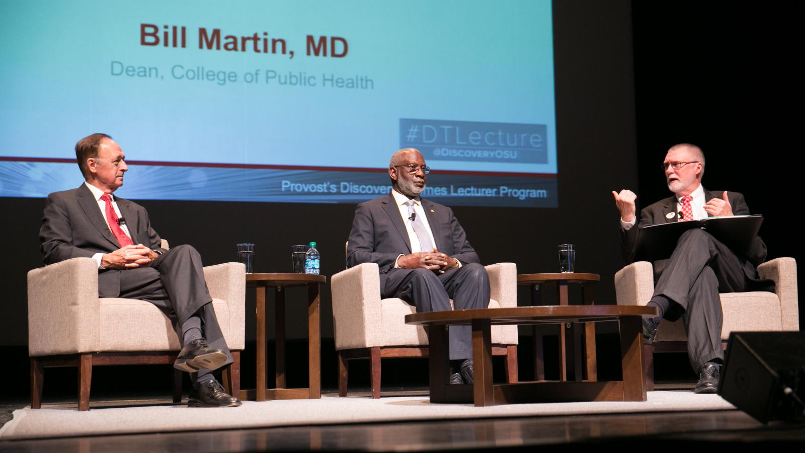 Bill Martin, David Satcher, and Bruce McPheron at the Discovery Themes Lecture