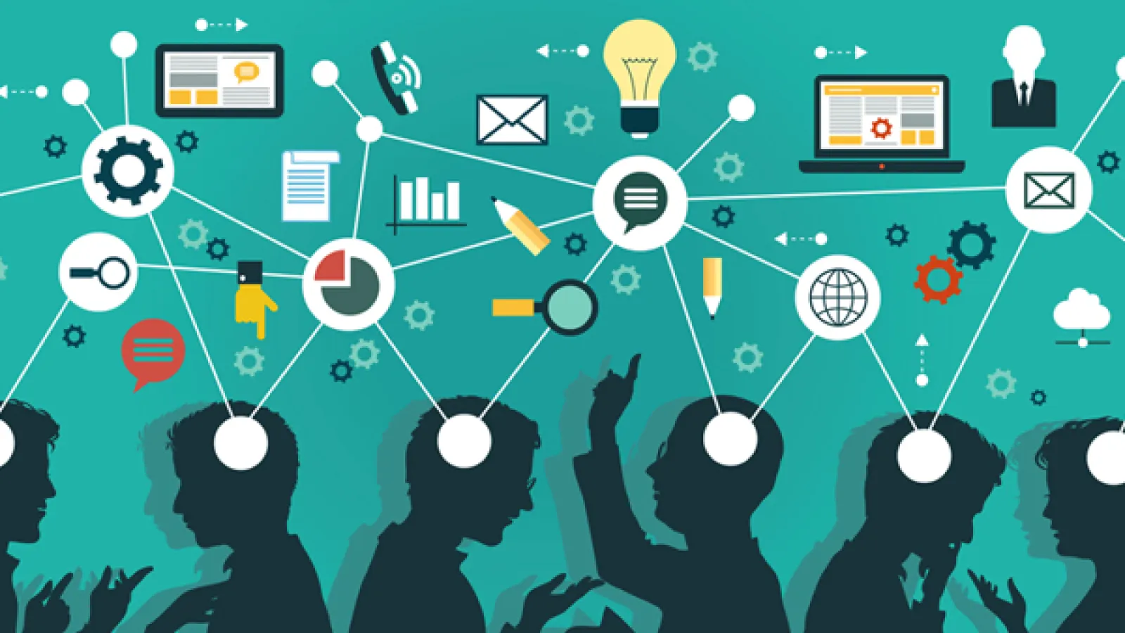 image of people sharing ideas with iconography