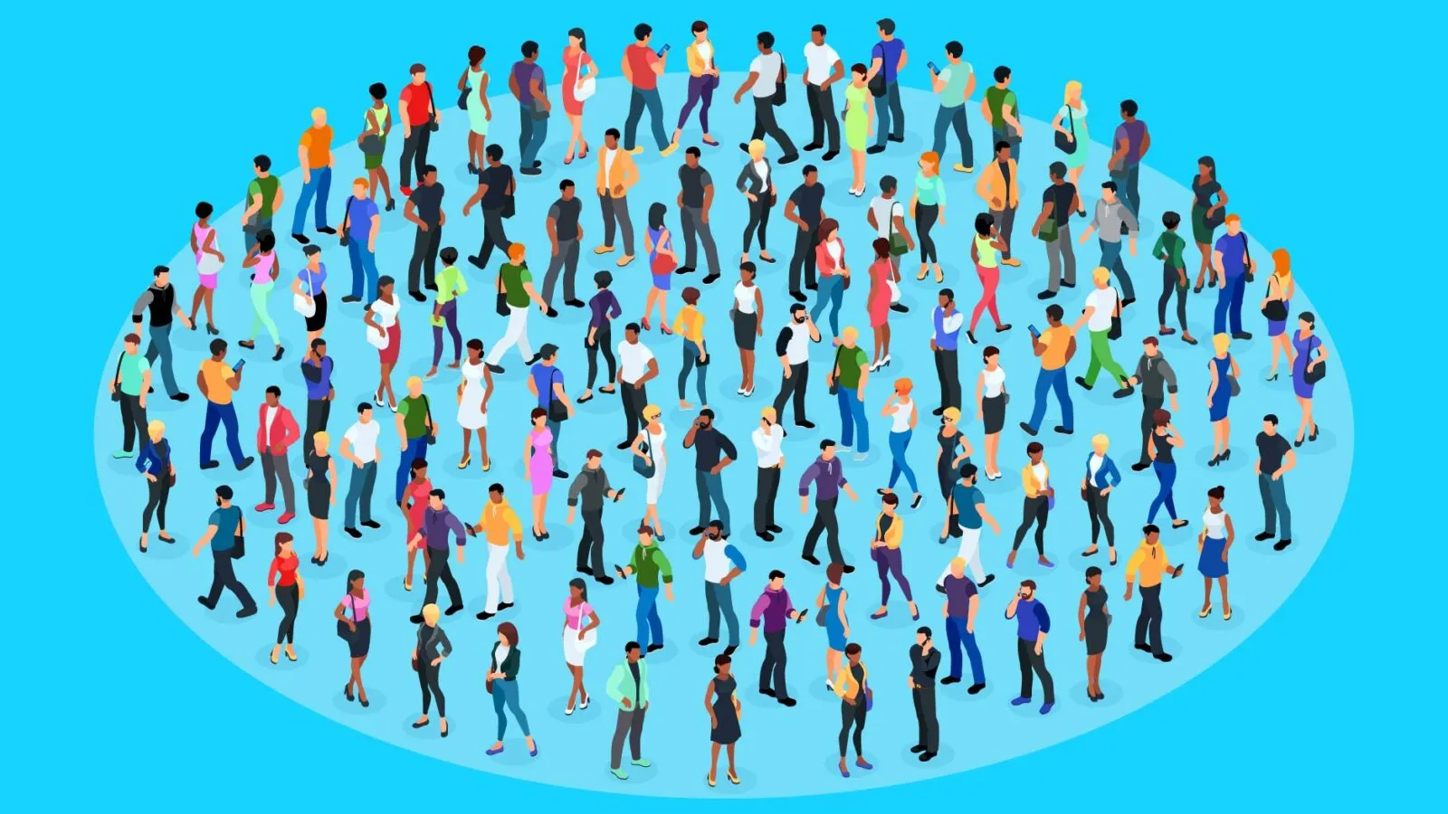 illustration of many people standing in within a circle