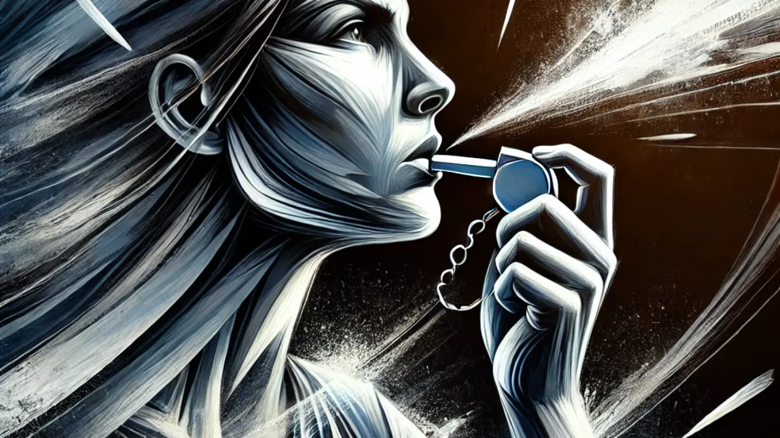 An image of a woman blowing a whistle