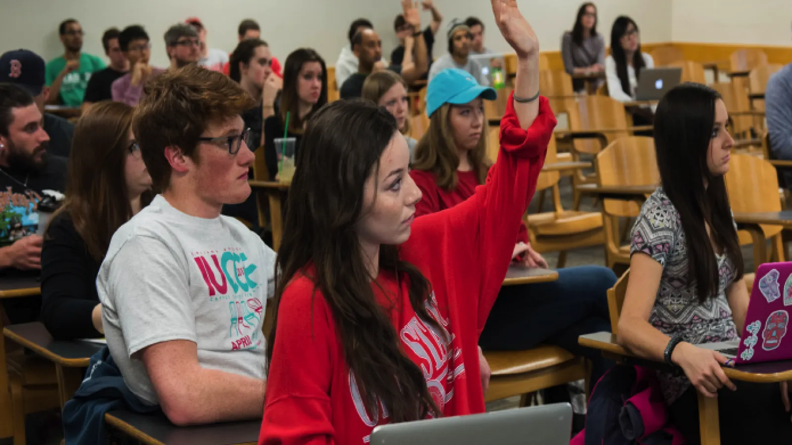 Students engaged in discussion during class at Ohio State.