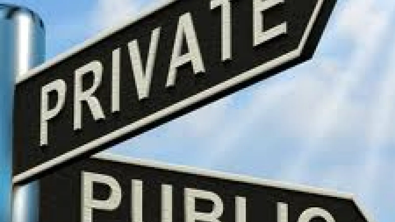 an image of a street sign depicting an intersection between "private" street and "public" street