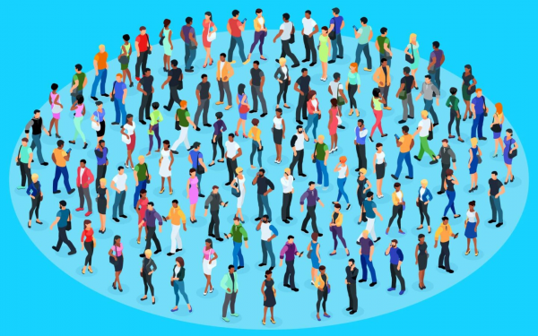 illustration of many people standing in within a circle