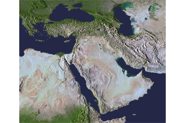 satellite relief map of the Middle East