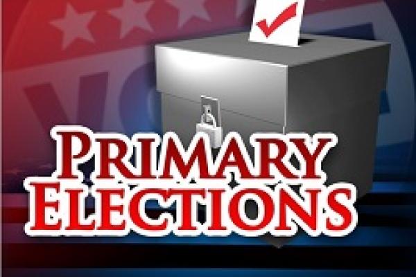 A ballot box with the text: Primary Elections