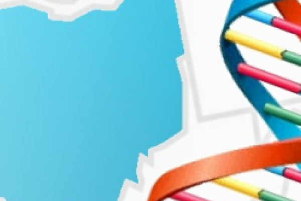 The state of Ohio next to a DNA helix