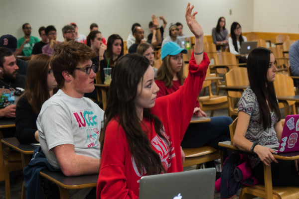 Students engaged in discussion during class at Ohio State.